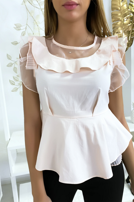 Blouse bimatière tulle Rose