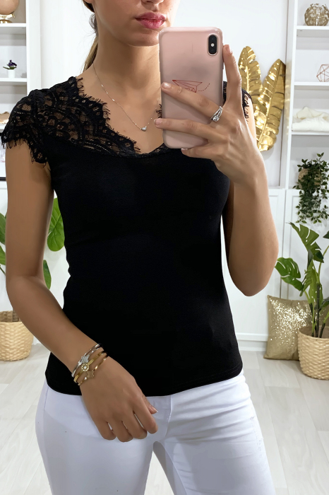 Body manche courte dentelle Noir