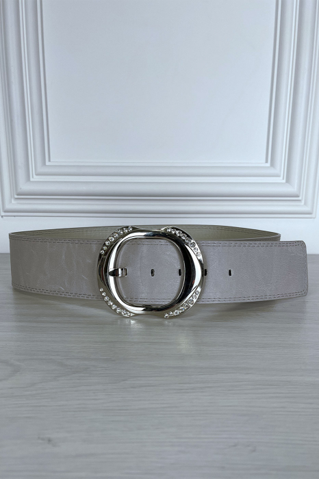 Ceinture style cuir, gris perle avec boucle argentée
