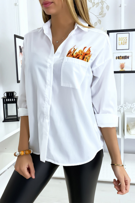 Chemise brodée à motif Blanc