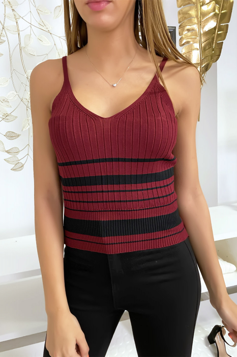 Débardeur maillé à rayure bicolore Bordeaux