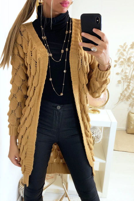 Gilet long maillé Camel