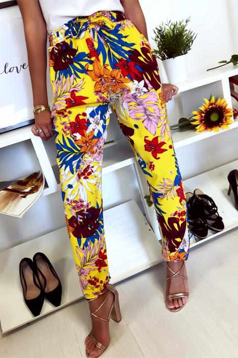 Pantalon fuilde coton à fleur Jaune