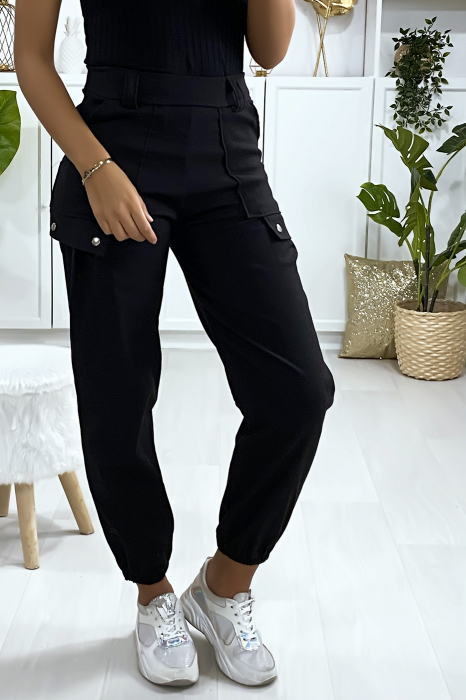 Pantalon stretch élastique à la cheville Noir