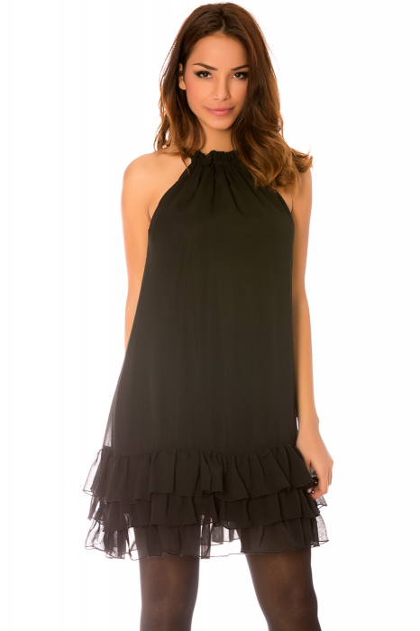 Robe noir sans manches, à fine bretelles avec bas ondulé et 925