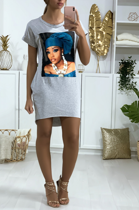 Robe tunique imprimé Gris
