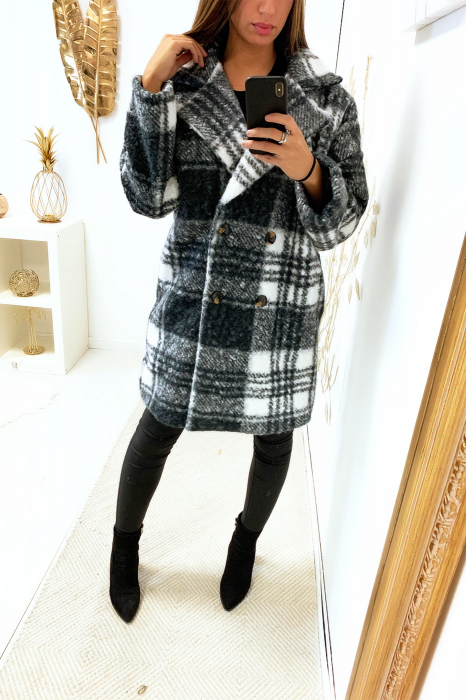 Veste longue à carreaux Gris