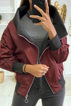 Beau blouson bordeaux, long col tombant 