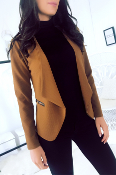 Blazer Camel à revers drapés, poches à zip dorés. 1459