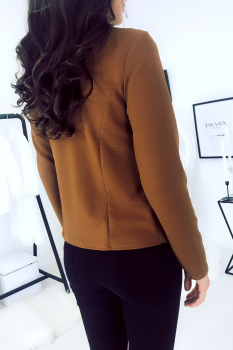 Blazer Camel à revers drapés, poches à zip dorés. 1459