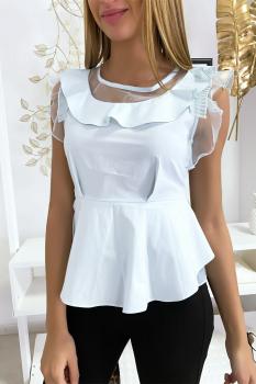 Blouse bimatière tulle Bleu