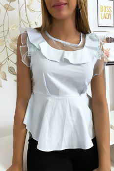 Blouse bimatière tulle Bleu