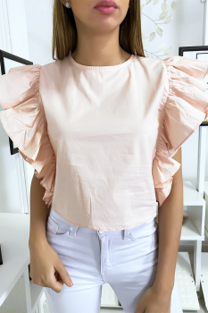 Blouse blanche manche courte évasée Rose