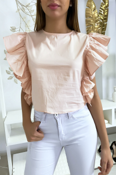 Blouse blanche manche courte évasée Rose