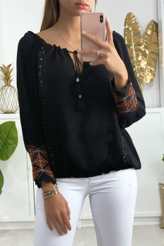 Blouse brodée Noir