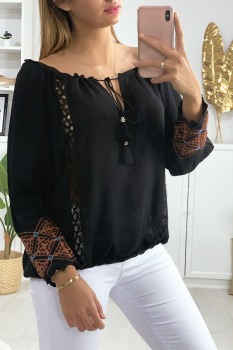 Blouse brodée Noir