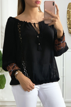 Blouse brodée Noir