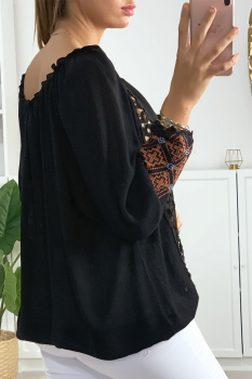Blouse brodée Noir