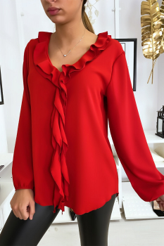 Blouse col jabot Rouge