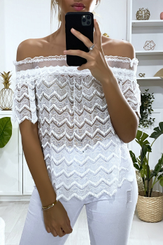 Blouse dentelle boat neck Blanc