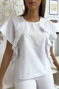 Blouse fine à volant Blanc