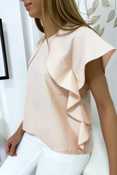 Blouse fine à volant Rose