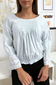 Blouse frison dentelle Bleu