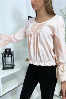 Blouse frison dentelle Rose