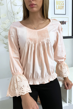 Blouse frison dentelle Rose