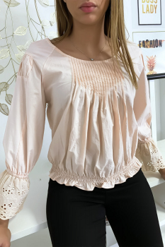 Blouse frison dentelle Rose