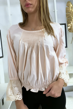 Blouse frison dentelle Rose