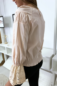 Blouse frison dentelle Rose