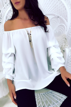 Blouse manche calypso et épaule dénudées 