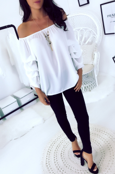Blouse manche calypso et épaule dénudées 