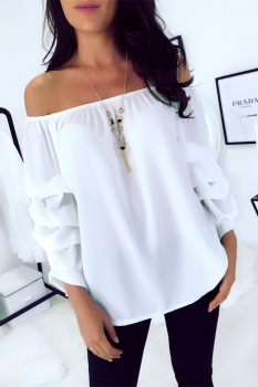 Blouse manche calypso et épaule dénudées 
