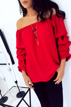 Blouse manche calypso et épaule dénudées
