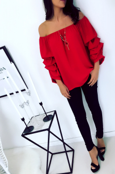 Blouse manche calypso et épaule dénudées