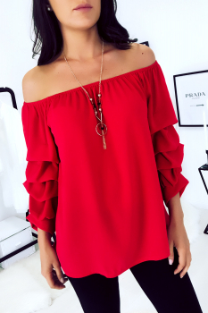 Blouse manche calypso et épaule dénudées