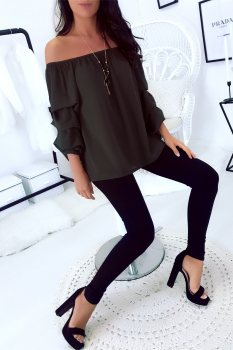 Blouse manche calypso et épaule dénudées 
