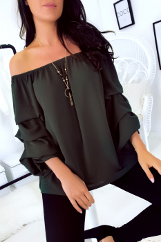 Blouse manche calypso et épaule dénudées 