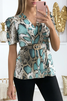 Blouse motif serpent Turquoise