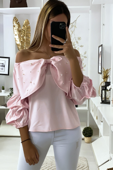 Blouse noeud papillon  Rose