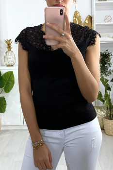 Body manche courte dentelle Noir