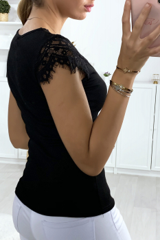 Body manche courte dentelle Noir