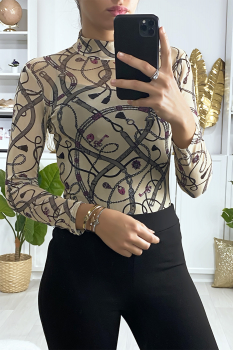 Body manche longue semi transparent Beige