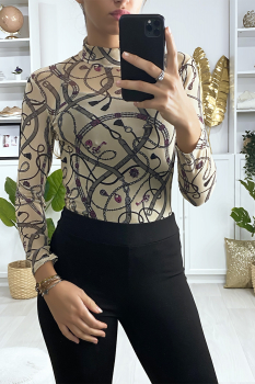 Body manche longue semi transparent Beige