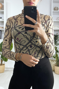 Body manche longue semi transparent Beige