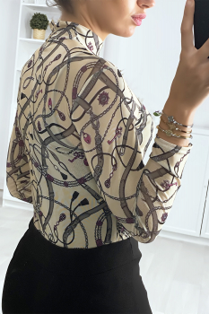 Body manche longue semi transparent Beige