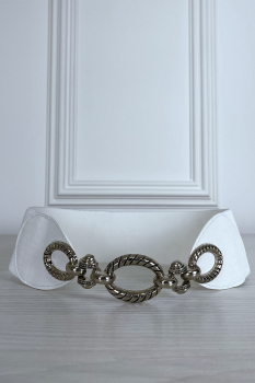 Ceinture large blanche élastique, fermeture modèle chaîne