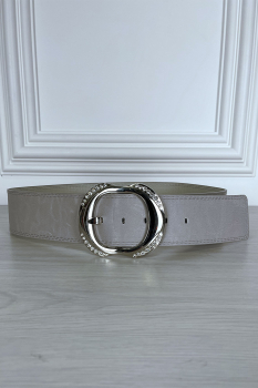 Ceinture style cuir, gris perle avec boucle argentée